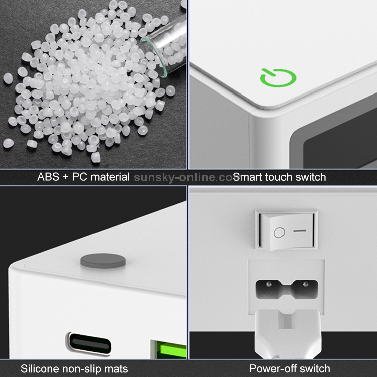 6 in 1 QC 3.0 USB Interface + 3 USB Ports + PD 65W Ports + QI Wireless Fast Charging Multi-function Charger with LED Display, US Plug(White) 6 in 1 QC 3.0 USB Interface + 3 USB Ports + PD 65W Ports + QI Wireless Fast Charging Multi-function Charger with LED Display, US Plug(White)
