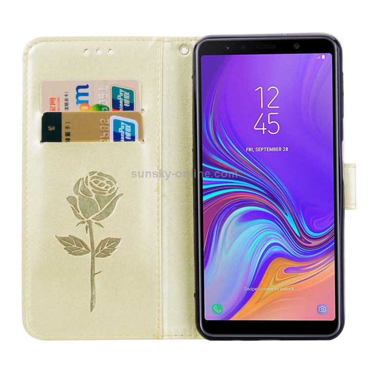 Rose Embossed Horizontal Flip PU Leather Case for Samsung Galaxy A7 (2018) , with Holder & Card Slots & Wallet (Gold) Rose Embossed Horizontal Flip PU Leather Case for Samsung Galaxy A7 (2018) , with Holder & Card Slots & Wallet (Gold)