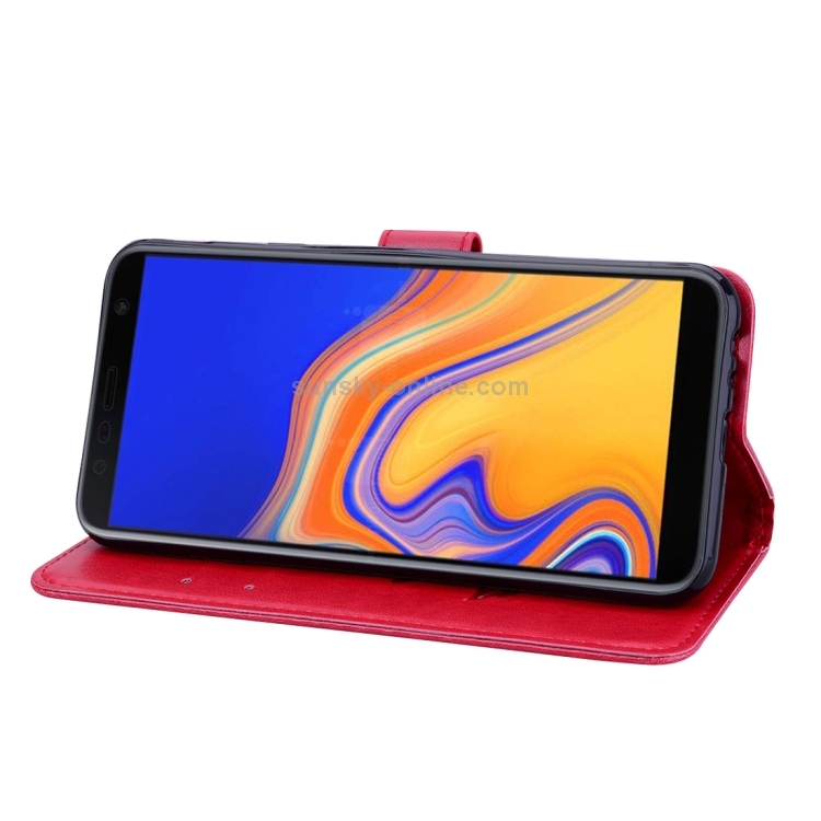 Rose Embossed Horizontal Flip PU Leather Case for Samsung Galaxy J4 Plus, with Holder & Card Slots & Wallet (Red) Rose Embossed Horizontal Flip PU Leather Case for Samsung Galaxy J4 Plus, with Holder & Card Slots & Wallet (Red)