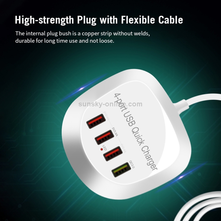 WLX-T3+ 4 Ports Smart Quick Charging USB Travel Charger Power Adapter, UK Plug WLX-T3+ 4 Ports Smart Quick Charging USB Travel Charger Power Adapter, UK Plug