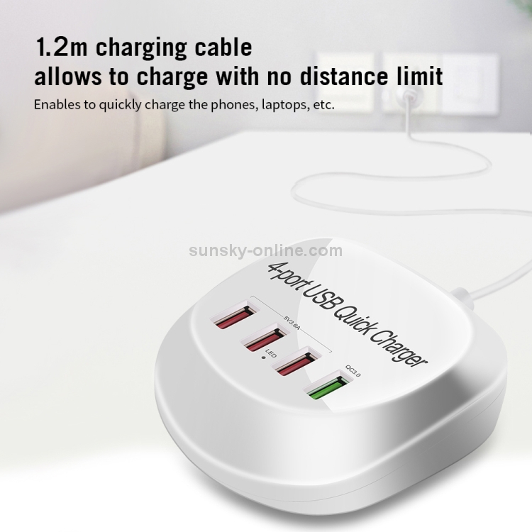 WLX-T3+ 4 Ports Smart Quick Charging USB Travel Charger Power Adapter, UK Plug WLX-T3+ 4 Ports Smart Quick Charging USB Travel Charger Power Adapter, UK Plug