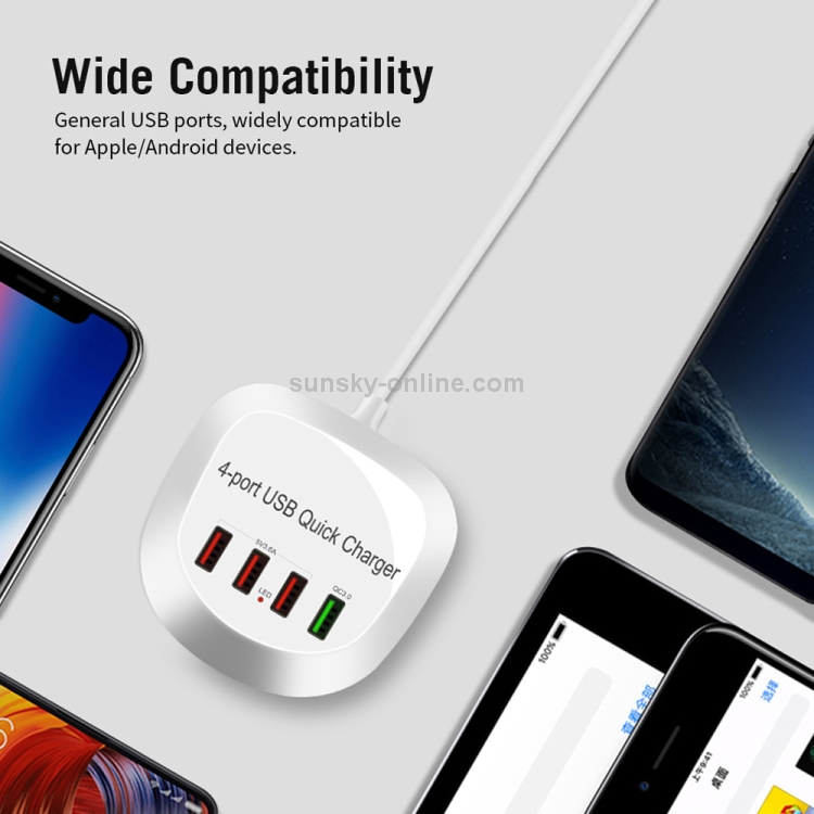 WLX-T3+ 4 Ports Smart Quick Charging USB Travel Charger Power Adapter, UK Plug WLX-T3+ 4 Ports Smart Quick Charging USB Travel Charger Power Adapter, UK Plug