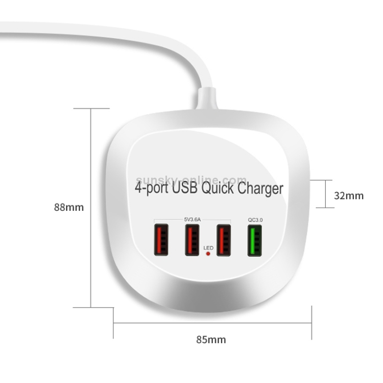 WLX-T3+ 4 Ports Smart Quick Charging USB Travel Charger Power Adapter, US Plug WLX-T3+ 4 Ports Smart Quick Charging USB Travel Charger Power Adapter, US Plug