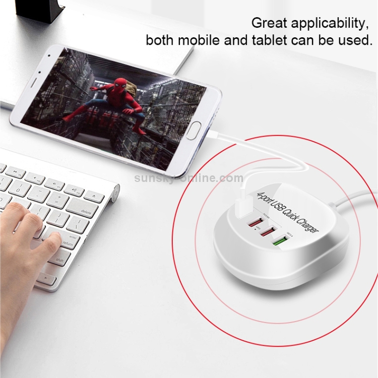 WLX-T3+ 4 Ports Smart Quick Charging USB Travel Charger Power Adapter, US Plug WLX-T3+ 4 Ports Smart Quick Charging USB Travel Charger Power Adapter, US Plug