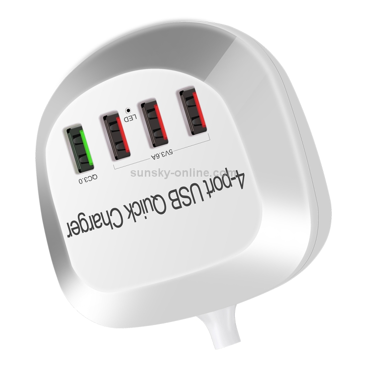 WLX-T3+ 4 Ports Smart Quick Charging USB Travel Charger Power Adapter, EU Plug WLX-T3+ 4 Ports Smart Quick Charging USB Travel Charger Power Adapter, EU Plug