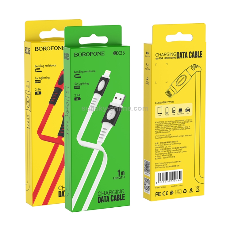 Borofone BX35 1m 2.4A Max Output USB to 8 Pin Carib Charging Data Cable(Red) Borofone BX35 1m 2.4A Max Output USB to 8 Pin Carib Charging Data Cable(Red)