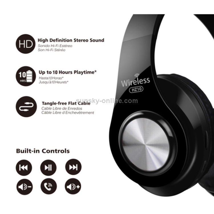 HZ10 Wireless Over-Ear Bluetooth Headphone Foldable Headset Adjustable Earphone With Mic (Black) HZ10 Wireless Over-Ear Bluetooth Headphone Foldable Headset Adjustable Earphone With Mic (Black)