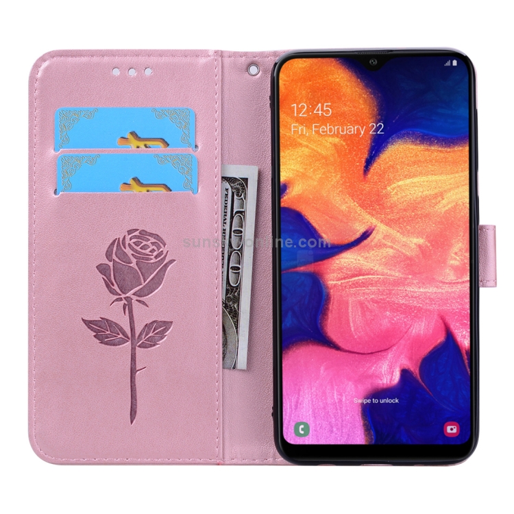 Rose Embossed Horizontal Flip PU Leather Case for Galaxy A10, with Holder & Card Slots & Wallet (Rose Gold) Rose Embossed Horizontal Flip PU Leather Case for Galaxy A10, with Holder & Card Slots & Wallet (Rose Gold)