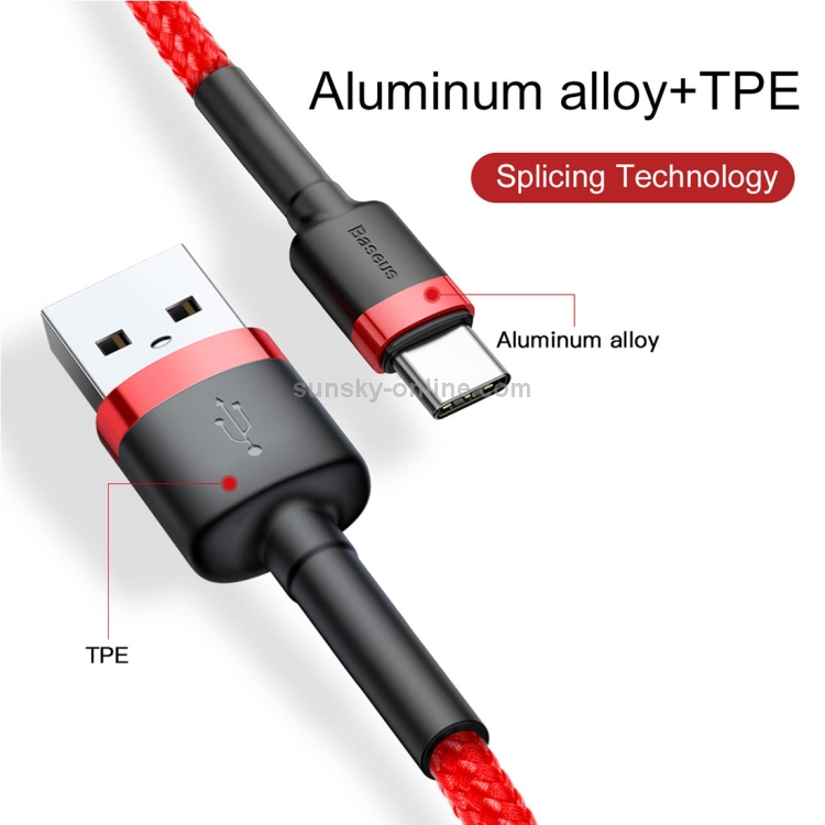 Cable USB C carga rápida y sincronización Nylon trenzado 2 M Rojo 2A