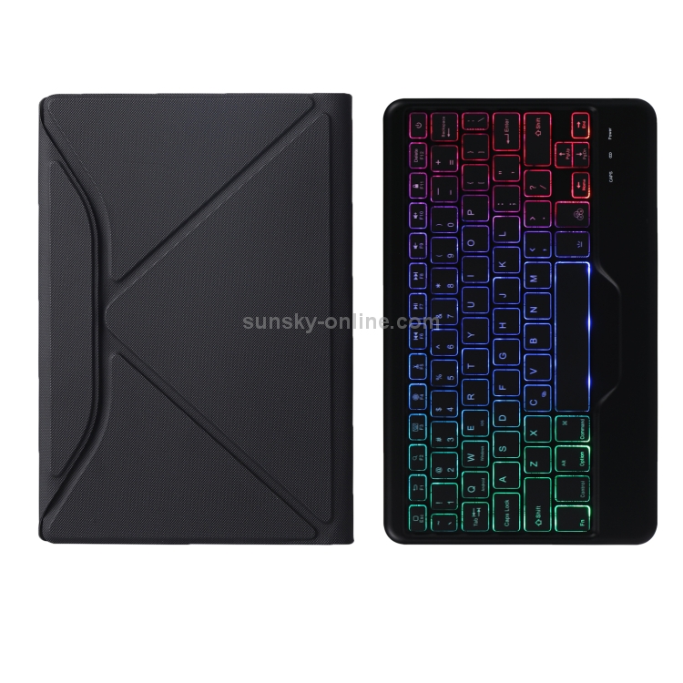 B500S Diamond Texture Triangle Back Holder Splittable Bluetooth Keyboard Leather Tablet Case with Backlight for Samsung Galaxy Tab A7 10.4 2020(Black+Black) - 1