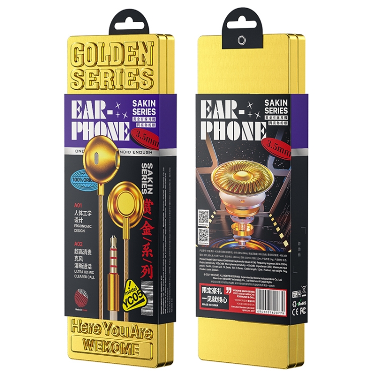 WK YC05 3.5mm Music In Ear Wired Earphone (Gold) WK YC05 3.5mm Music In Ear Wired Earphone (Gold)
