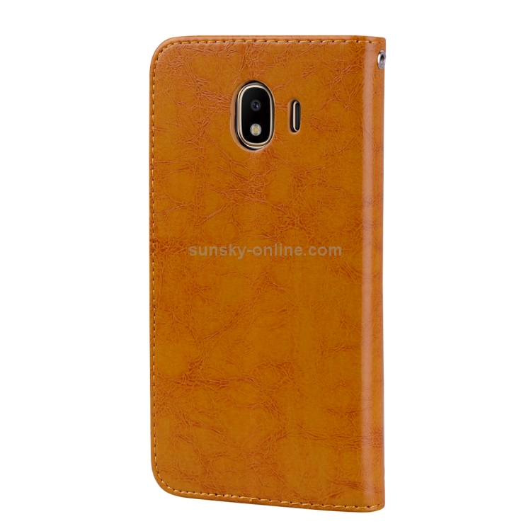 Business Style Oil Wax Texture Horizontal Flip Leather Case for Galaxy J4 (EU Version) (2018), with Holder & Card Slots & Wallet (Brown) Business Style Oil Wax Texture Horizontal Flip Leather Case for Galaxy J4 (EU Version) (2018), with Holder & Card Slots & Wallet (Brown)