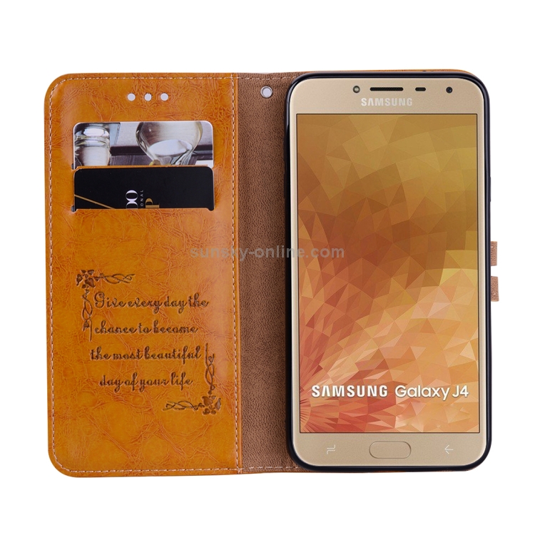 Business Style Oil Wax Texture Horizontal Flip Leather Case for Galaxy J4 (EU Version) (2018), with Holder & Card Slots & Wallet (Brown) Business Style Oil Wax Texture Horizontal Flip Leather Case for Galaxy J4 (EU Version) (2018), with Holder & Card Slots & Wallet (Brown)