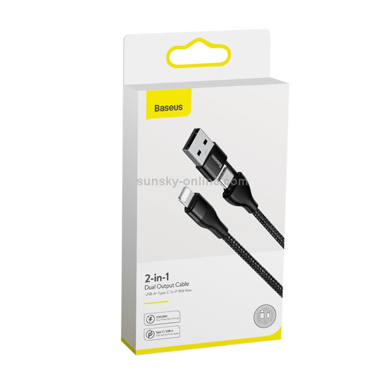 Baseus 18W Max 2 in 1 USB-A + USB-C / Type-C to 8 Pin Data Sync Charging Cable Cable, Length: 1m (Black) Baseus 18W Max 2 in 1 USB-A + USB-C / Type-C to 8 Pin Data Sync Charging Cable Cable, Length: 1m (Black)