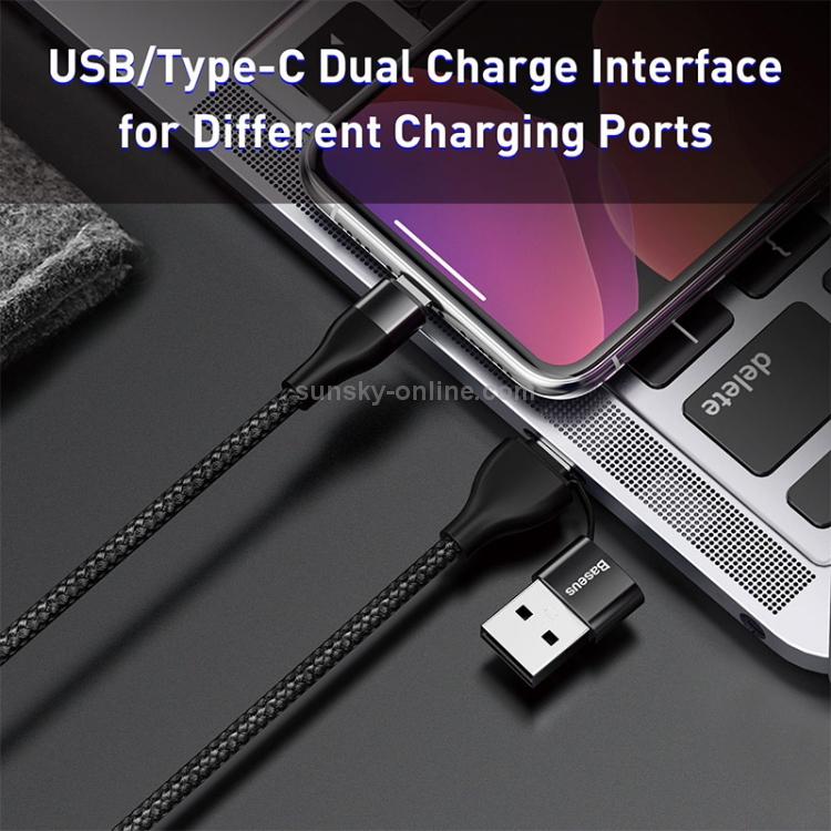 Baseus 18W Max 2 in 1 USB-A + USB-C / Type-C to 8 Pin Data Sync Charging Cable Cable, Length: 1m (Black) Baseus 18W Max 2 in 1 USB-A + USB-C / Type-C to 8 Pin Data Sync Charging Cable Cable, Length: 1m (Black)