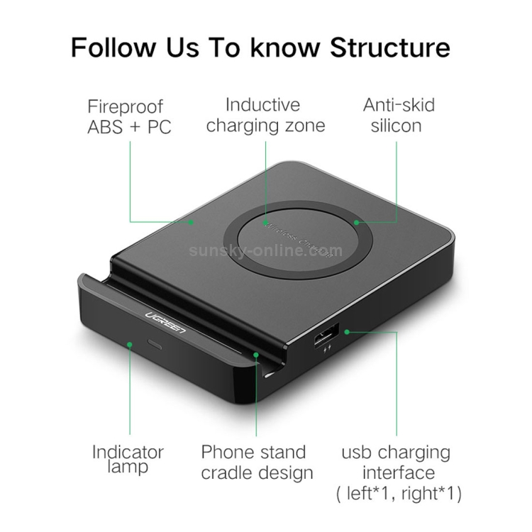 Ugreen 12V/2A QI Standard Wireless Charger with Dual USB Ports Ugreen 12V/2A QI Standard Wireless Charger with Dual USB Ports