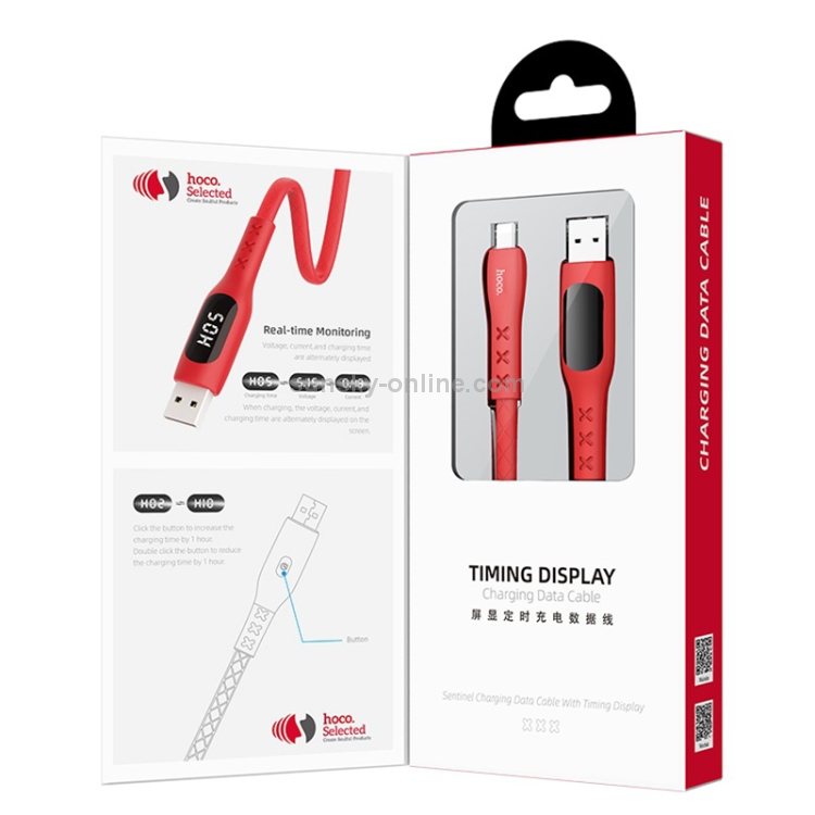 Hoco S6 1.2m 8 Pin to USB Data Sync Charging Cable with Display & Timing(Red) Hoco S6 1.2m 8 Pin to USB Data Sync Charging Cable with Display & Timing(Red)