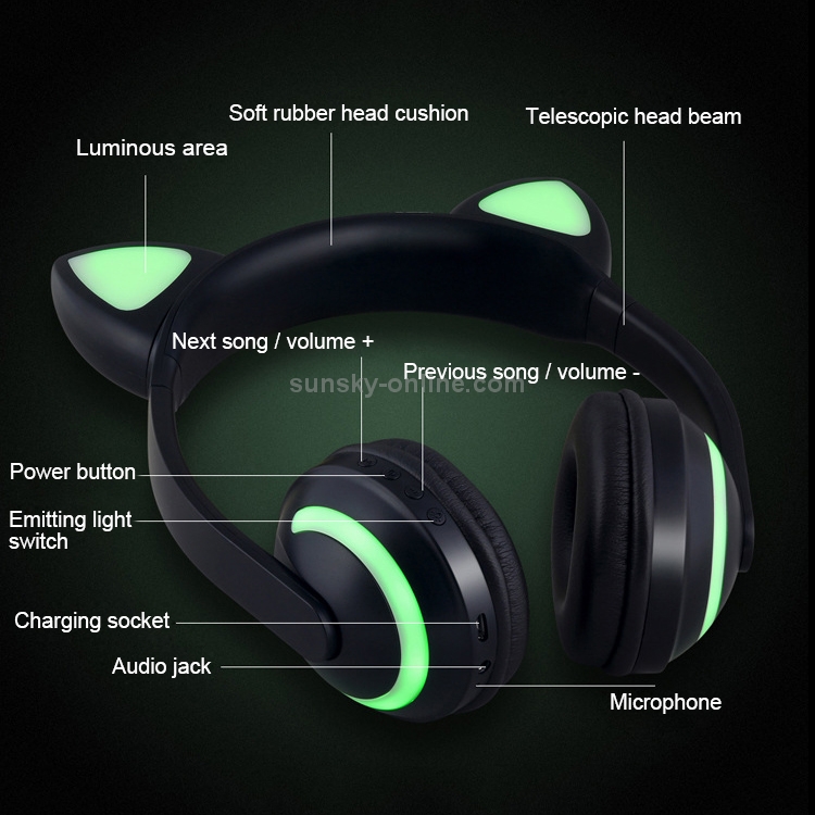 CYKE Glowing Cat Ear Stereo Bluetooth V4.2 + EDR Headphone Gaming Headset with LED Light
