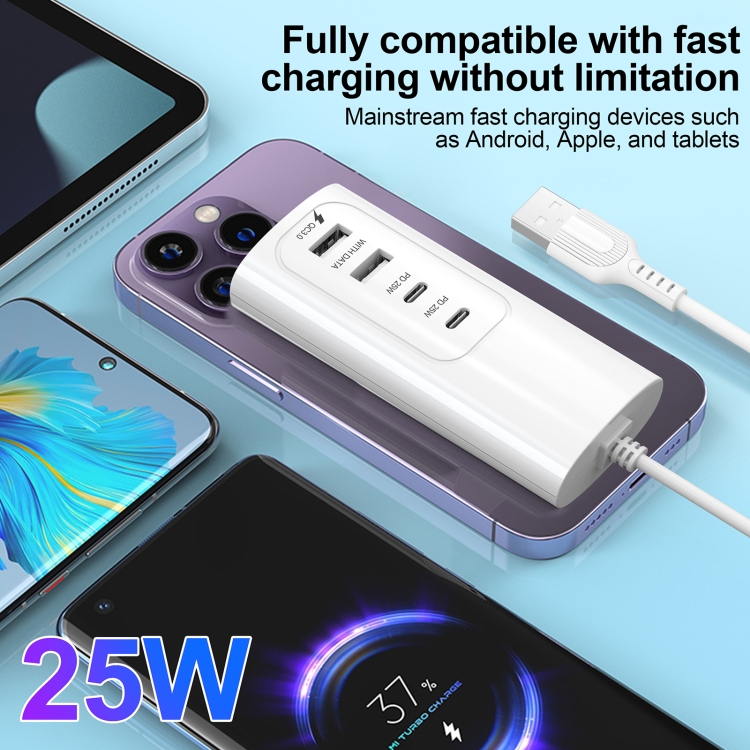 PD 20W Dual USB-C / Type-C + Dual USB 4-Ports Fast Charging Power Socket, USB Plug Cable Length: 1m PD 20W Dual USB-C / Type-C + Dual USB 4-Ports Fast Charging Power Socket, USB Plug Cable Length: 1m