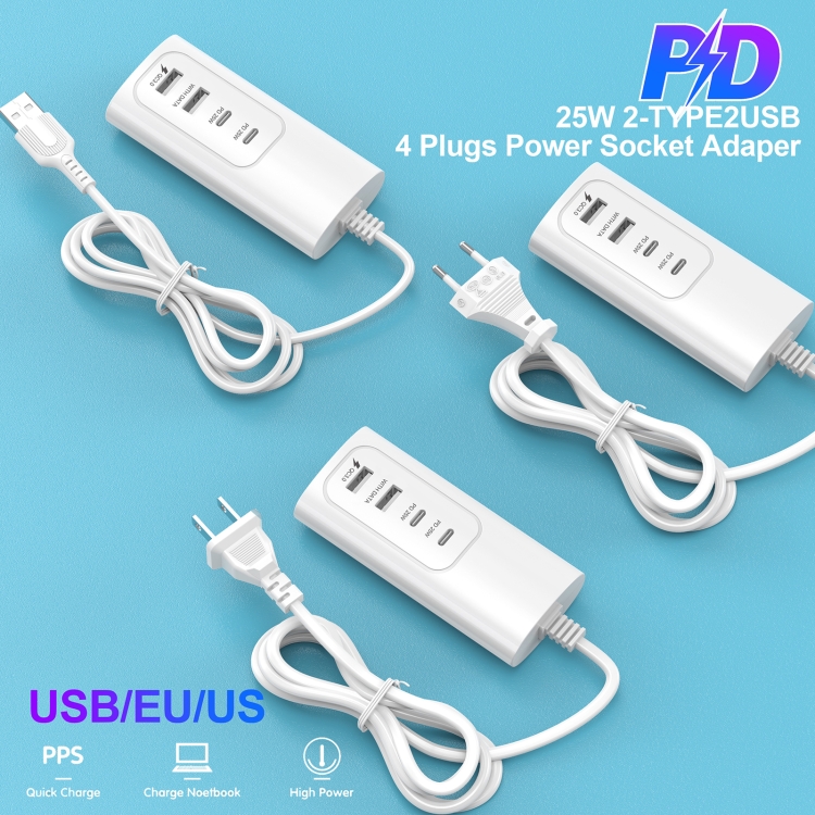 PD 20 W Dual USB-C / Typ C + Dual USB 4-Ports Schnellladesteckdose,  USB-Stecker Kabellänge: 1 m
