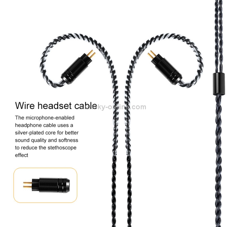 0.78 Double Pin Plug Silver-plated Headphone Wire with Mic(Black) 0.78 Double Pin Plug Silver-plated Headphone Wire with Mic(Black)