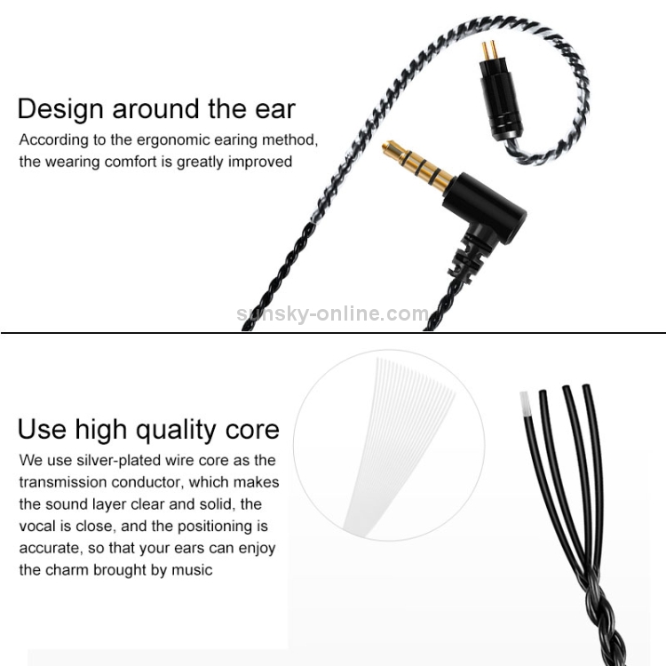 0.78 Double Pin Plug Silver-plated Headphone Wire with Mic(Black) 0.78 Double Pin Plug Silver-plated Headphone Wire with Mic(Black)