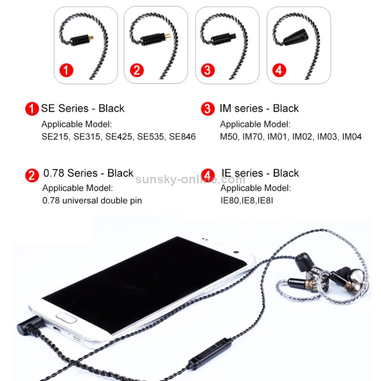 0.78 Double Pin Plug Silver-plated Headphone Wire with Mic(Black) 0.78 Double Pin Plug Silver-plated Headphone Wire with Mic(Black)