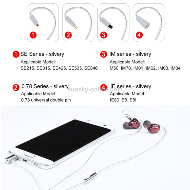 0.78 Double Pin Plug Silver-plated Headphone Wire with Mic(Silver) 0.78 Double Pin Plug Silver-plated Headphone Wire with Mic(Silver)