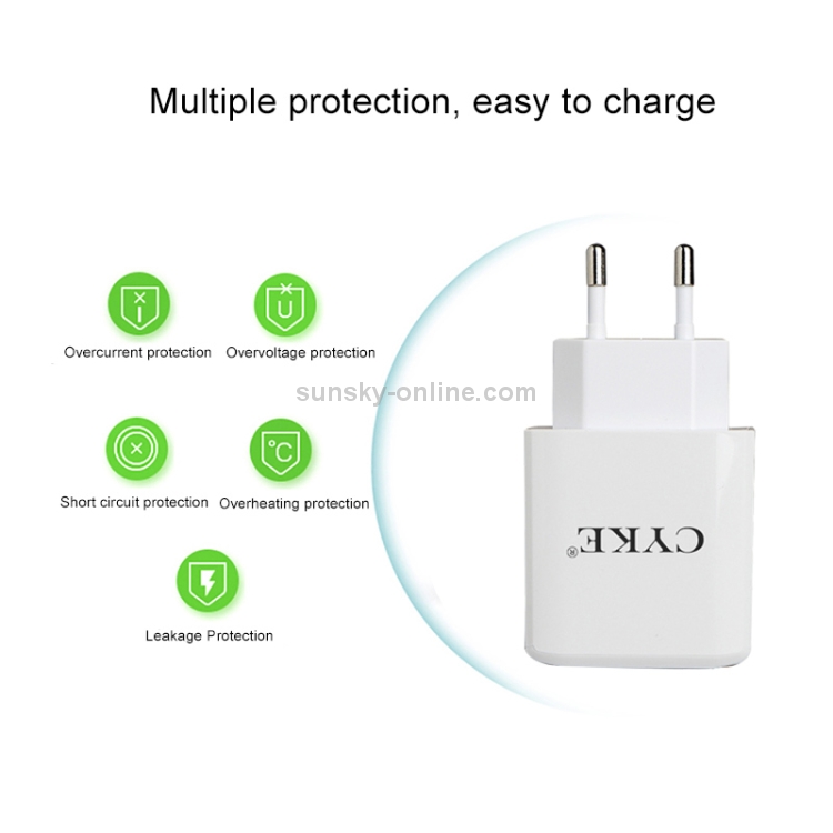 CYKE HKL-USB30 15W 5V 3A 3-Port USB Wall Charger Travel Charger, EU Plug CYKE HKL-USB30 15W 5V 3A 3-Port USB Wall Charger Travel Charger, EU Plug