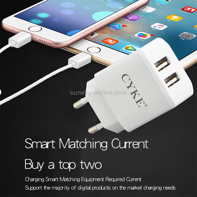 CYKE HKL-USB31 5V 2A Dual USB Wall Charger Travel Charger, EU Plug CYKE HKL-USB31 5V 2A Dual USB Wall Charger Travel Charger, EU Plug