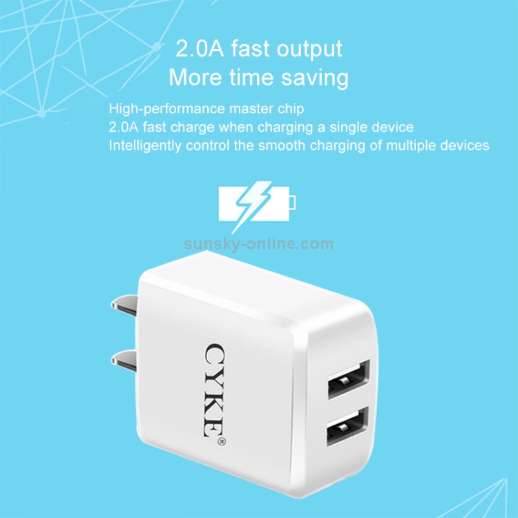 CYKE HKL-USB31 5V 2A Dual USB Wall Charger Travel Charger, Chinese Plug CYKE HKL-USB31 5V 2A Dual USB Wall Charger Travel Charger, Chinese Plug