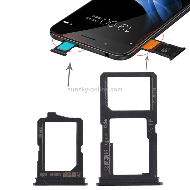 Trappe à Carte SIM Pour Vivo Y16 - Support SIM + SD, Noir, Générique, Neuf