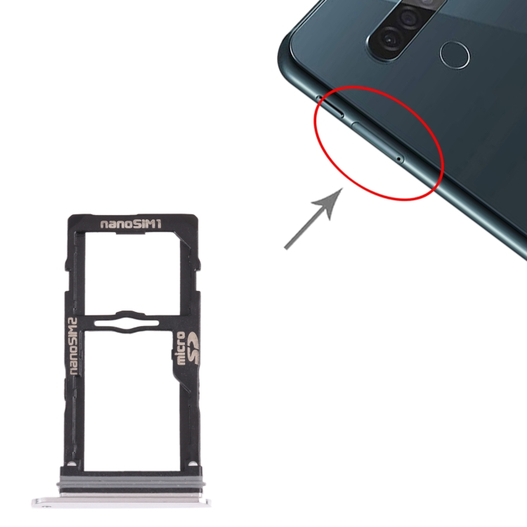 Vassoio NANO SIM SIM TRAY + NANO SIM CARD TRAY / Micro SD Card Vassoio per  LG G8S Thinq LMG810, LM-G810, LMG810AW (argento)