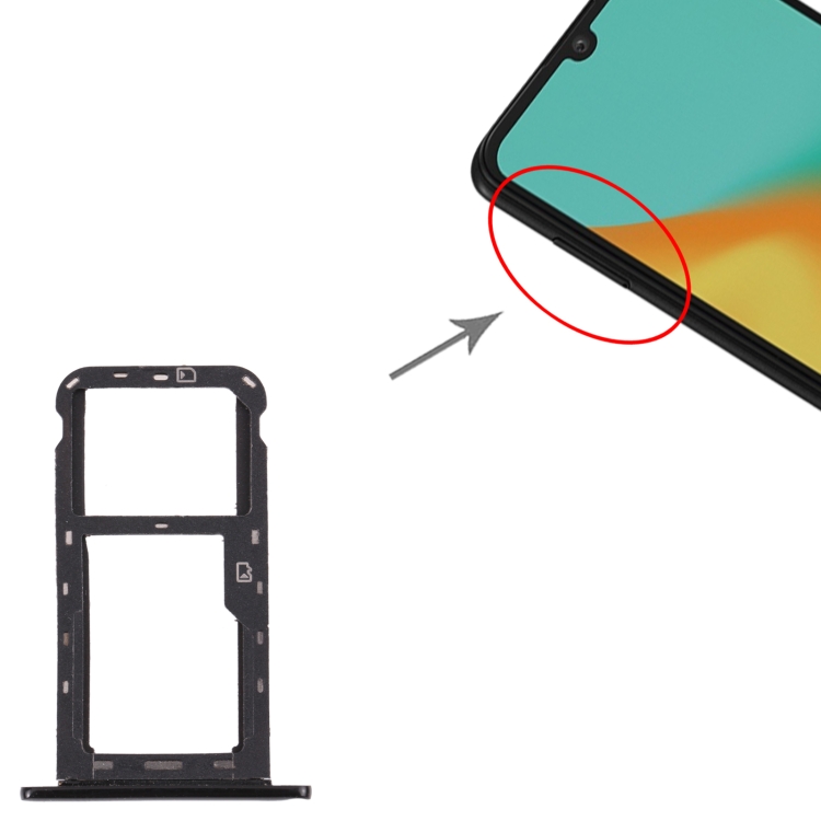 SIM Card Tray + Micro SD Card Tray for ZTE Blade A7 2019 (Black) - 3