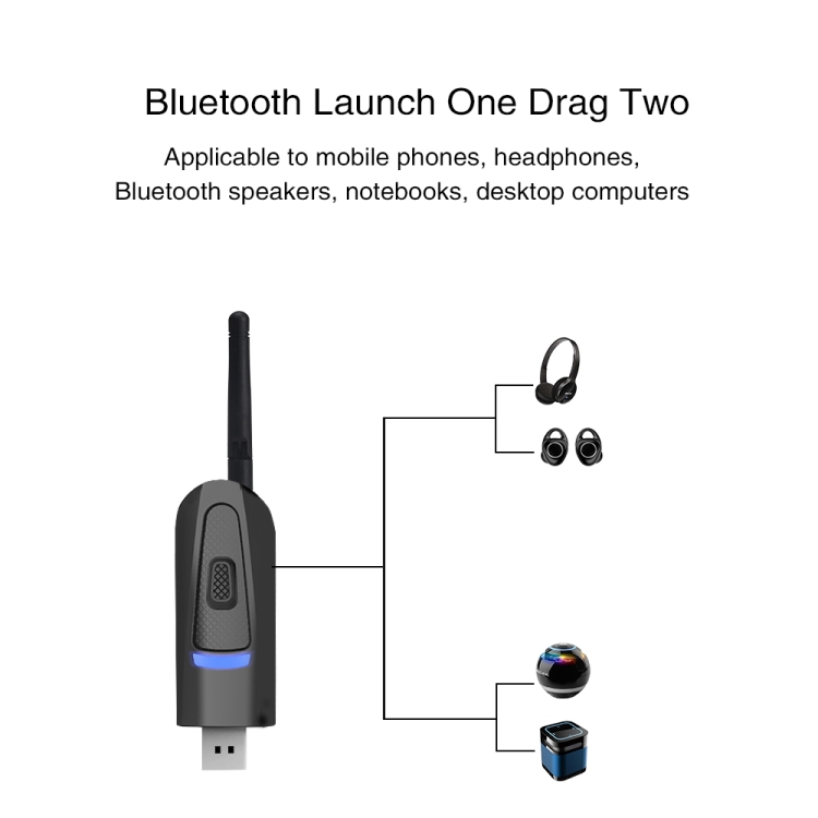 B25 CSR Bluetooth 5.0 with Antenna One to Two Transmitter USB Powered Wireless Transmitter B25 CSR Bluetooth 5.0 with Antenna One to Two Transmitter USB Powered Wireless Transmitter
