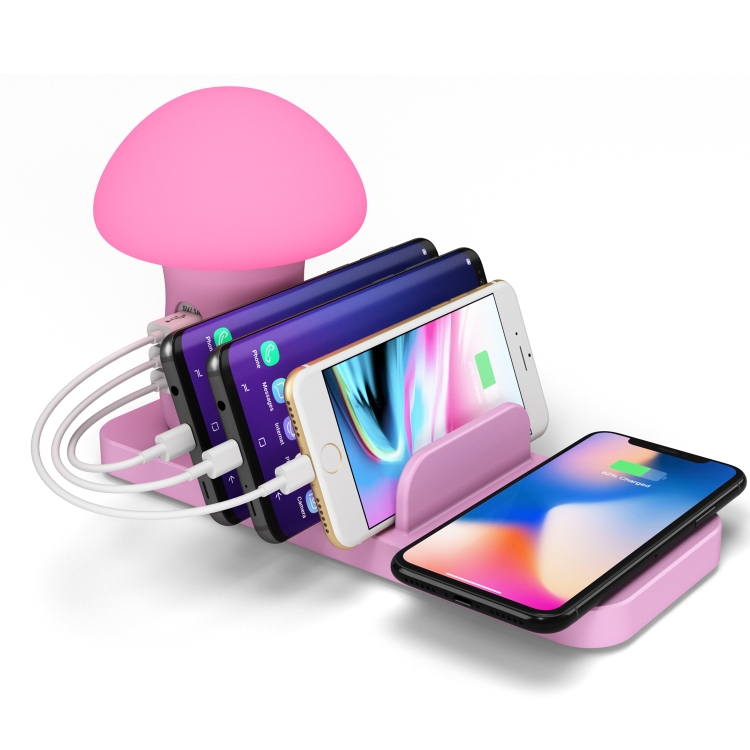 HQ-UD12 Multi-port USB Small Grinding Lamp Multi-function QC 3.0 Wireless Charging Stand Small Night Light 英规 Pink HQ-UD12 Multi-port USB Small Grinding Lamp Multi-function QC 3.0 Wireless Charging Stand Small Night Light 英规 Pink
