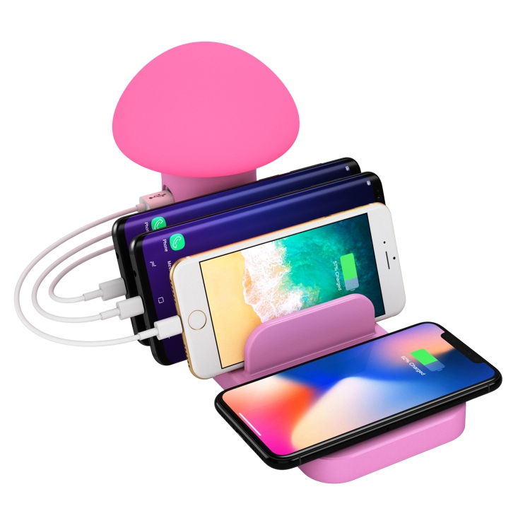 HQ-UD12 Multi-port USB Small Grinding Lamp Multi-function QC 3.0 Wireless Charging Stand Small Night Light 英规 Pink HQ-UD12 Multi-port USB Small Grinding Lamp Multi-function QC 3.0 Wireless Charging Stand Small Night Light 英规 Pink