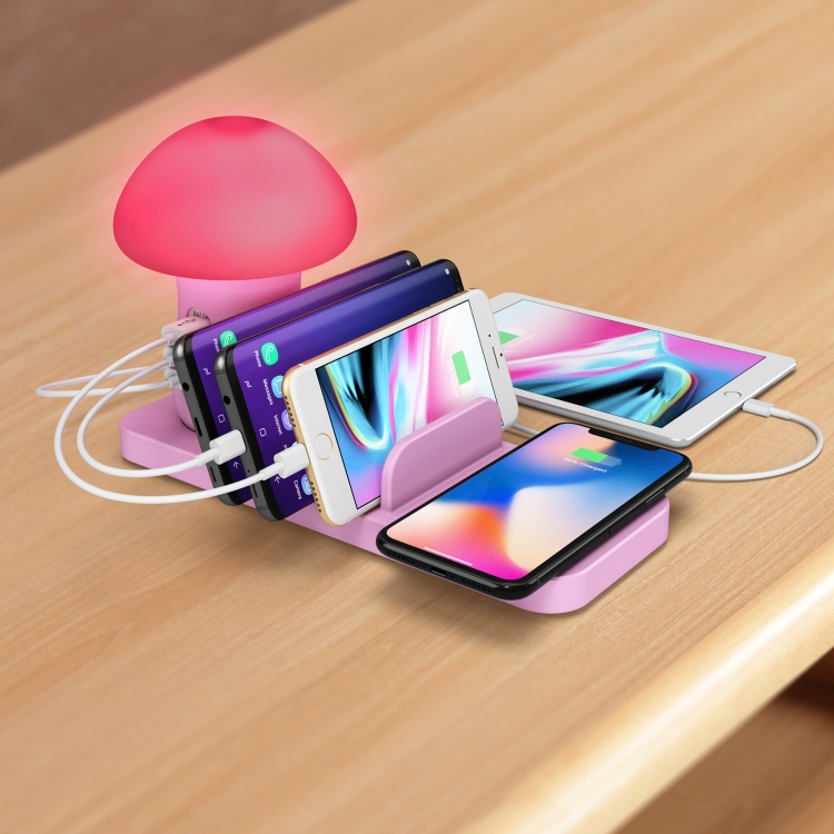 HQ-UD12 Multi-port USB Small Grinding Lamp Multi-function QC 3.0 Wireless Charging Stand Small Night Light 英规 Pink HQ-UD12 Multi-port USB Small Grinding Lamp Multi-function QC 3.0 Wireless Charging Stand Small Night Light 英规 Pink