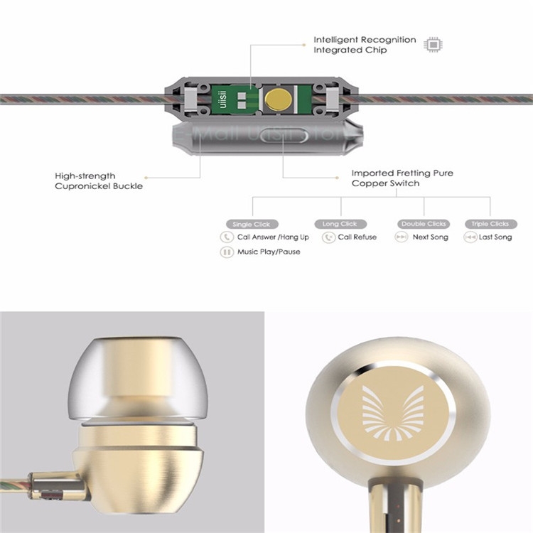 UiiSii In-Ear Earphone Metal Heavy Bass Sound Quality Music Earphone Noise Cancelling Headset(Golden) UiiSii In-Ear Earphone Metal Heavy Bass Sound Quality Music Earphone Noise Cancelling Headset(Golden)