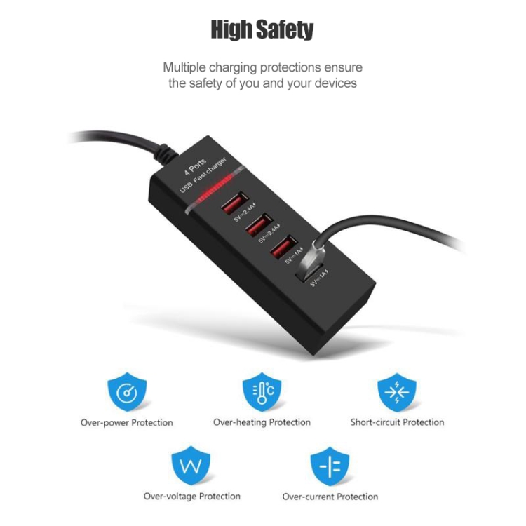 5V 4.1A 4 USB Ports Charger Adapter with Power Plug Cable, Cable Length: 1.5m, UK Plug 5V 4.1A 4 USB Ports Charger Adapter with Power Plug Cable, Cable Length: 1.5m, UK Plug