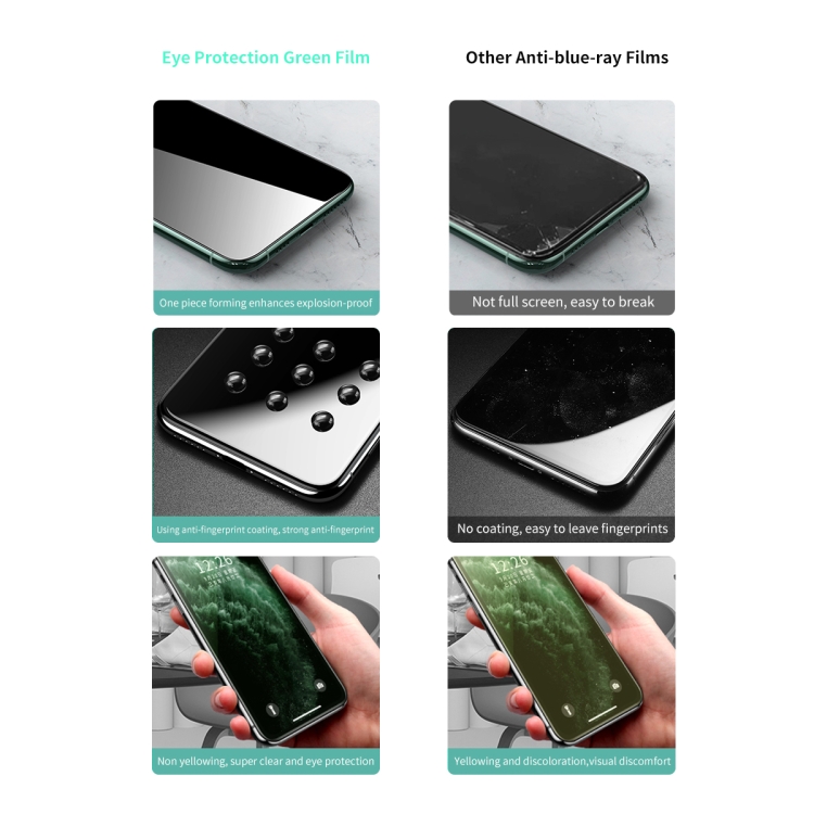 For iPhone 11 Pro Max / XS Max ENKAY Hat-Prince 0.26mm 9H 6D Curved Full Screen Eye Protection Green Film Tempered Glass Protector For iPhone 11 Pro Max / XS Max ENKAY Hat-Prince 0.26mm 9H 6D Curved Full Screen Eye Protection Green Film Tempered Glass Protector