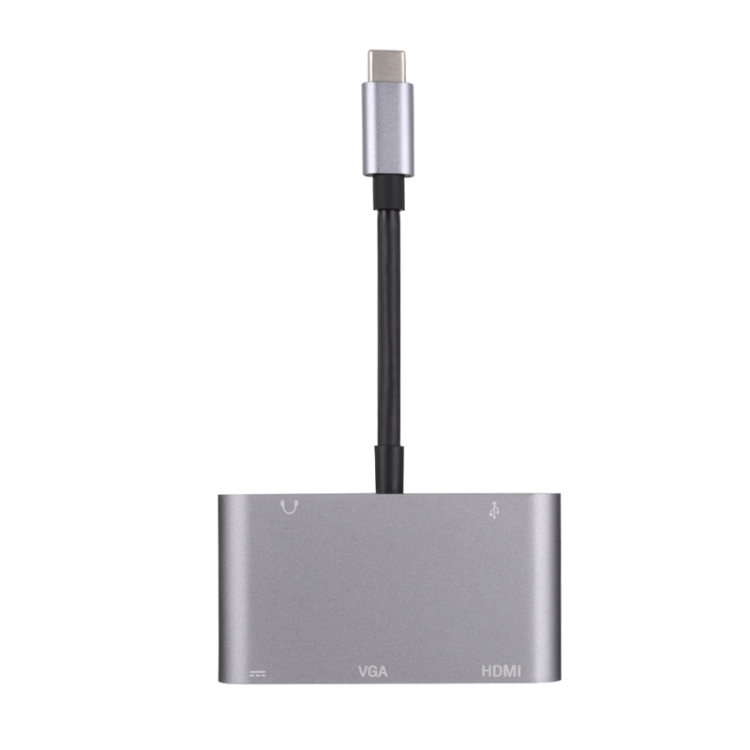 5 en 1 Tipo-C a HDMI + VGA + USB 3.0 + Puerto de audio + Adaptador HUB de puerto PD (gris) - 4