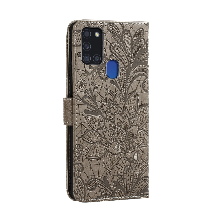 For Samsung Galaxy A21s Lace Flower Embossing Pattern Horizontal