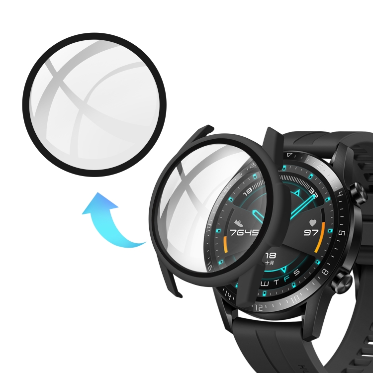 Per Huawei Watch GT2 46mm Shell PC iniettata iniettata + Pellicola in vetro  temperato 9H Shell protettivo integrato (nero)