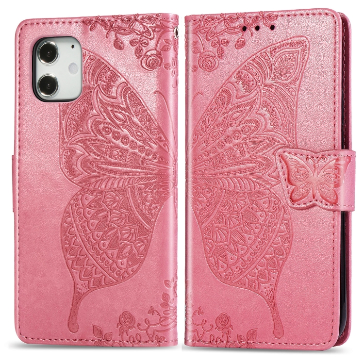 For iPhone 12 / 12 Pro Butterfly Love Flower Embossed Horizontal Flip Leather Case with Bracket / Card Slot / Wallet / Lanyard(Pink) For iPhone 12 / 12 Pro Butterfly Love Flower Embossed Horizontal Flip Leather Case with Bracket / Card Slot / Wallet / Lanyard(Pink)