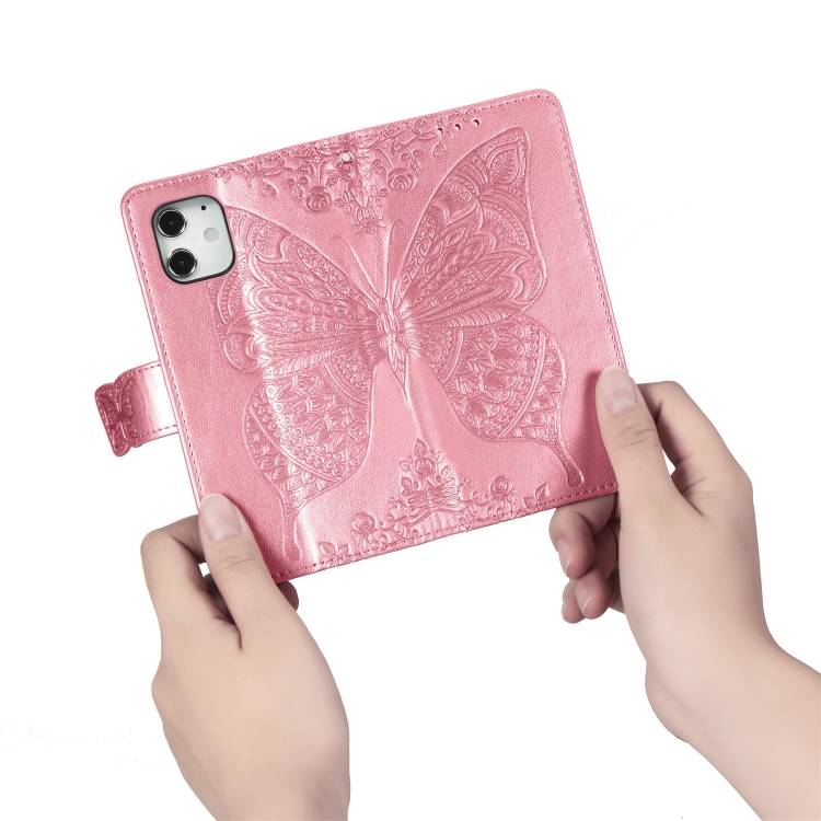 For iPhone 12 / 12 Pro Butterfly Love Flower Embossed Horizontal Flip Leather Case with Bracket / Card Slot / Wallet / Lanyard(Pink) For iPhone 12 / 12 Pro Butterfly Love Flower Embossed Horizontal Flip Leather Case with Bracket / Card Slot / Wallet / Lanyard(Pink)