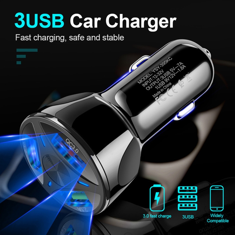 YSY-395KC QC3.0 3 USB 35W High Power Vehicle Charger / Mobile Phone Tablet Universal Vehicle Charger(Black) YSY-395KC QC3.0 3 USB 35W High Power Vehicle Charger / Mobile Phone Tablet Universal Vehicle Charger(Black)