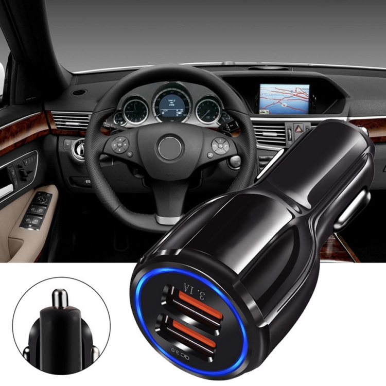 Qc3.0 Dual USB Car Charger + Micro USB Fast Charging Cable Car Charging Kit(Black) Qc3.0 Dual USB Car Charger + Micro USB Fast Charging Cable Car Charging Kit(Black)