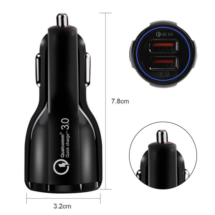Qc3.0 Dual USB Car Charger + Micro USB Fast Charging Cable Car Charging Kit(Black) Qc3.0 Dual USB Car Charger + Micro USB Fast Charging Cable Car Charging Kit(Black)