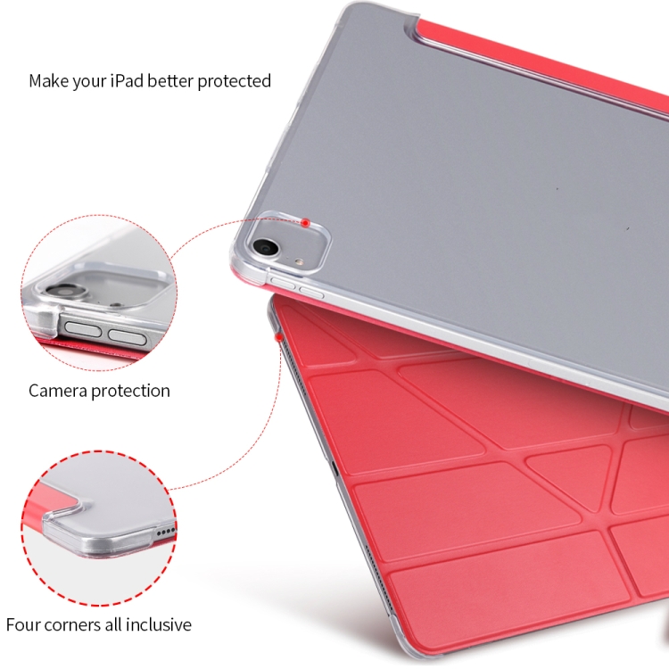 For iPad Pro 12.9 inch (2020) Multi-folding Horizontal Flip Shockproof Transparent PC + PU Leather Tablet Case with Sleep / Wake-up Function(Navy blue)